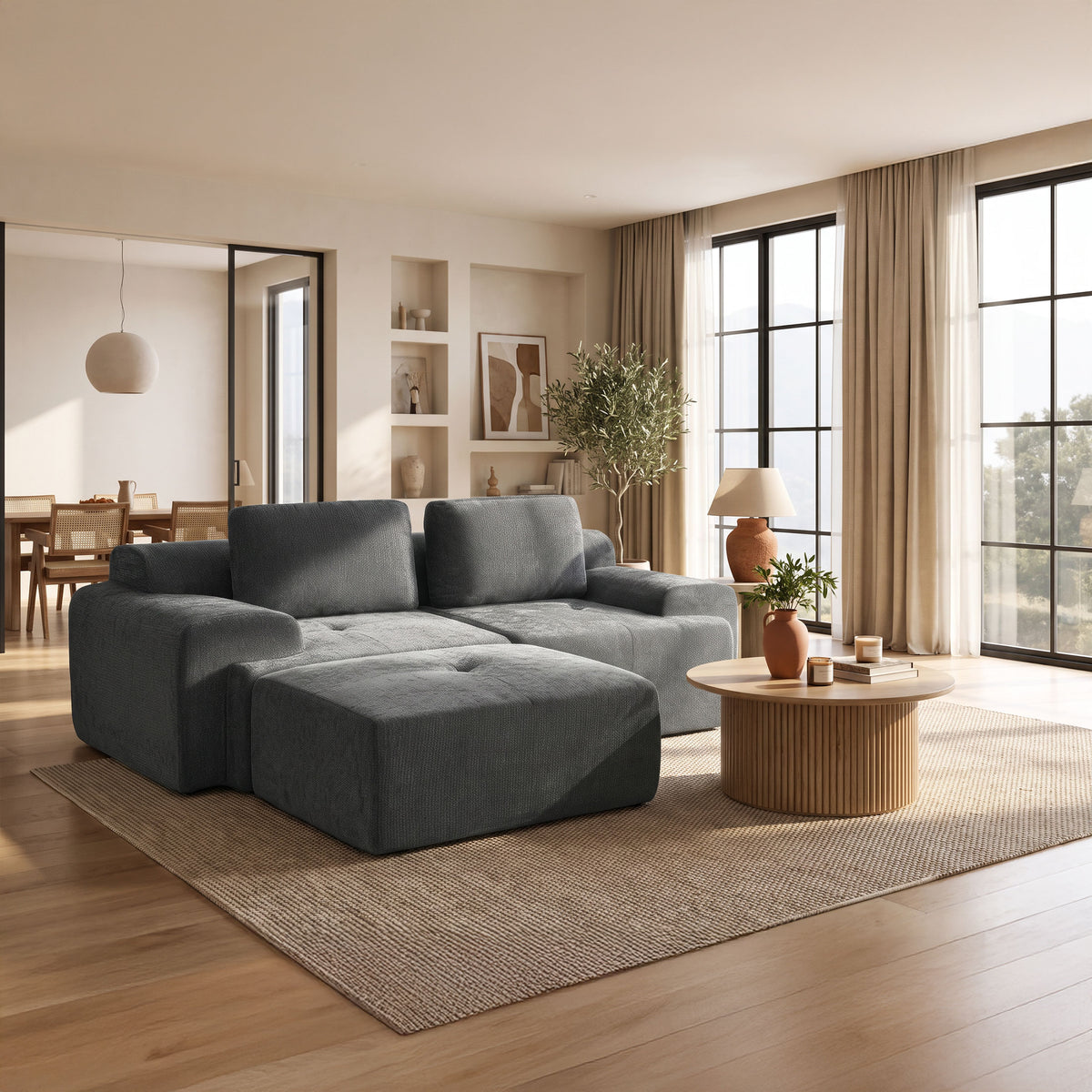 85" Oversized Cloud Modular Sofa, High Back & Extra Deep Seat, No Assembly Required Soft Chenille, Single Seat,Gray