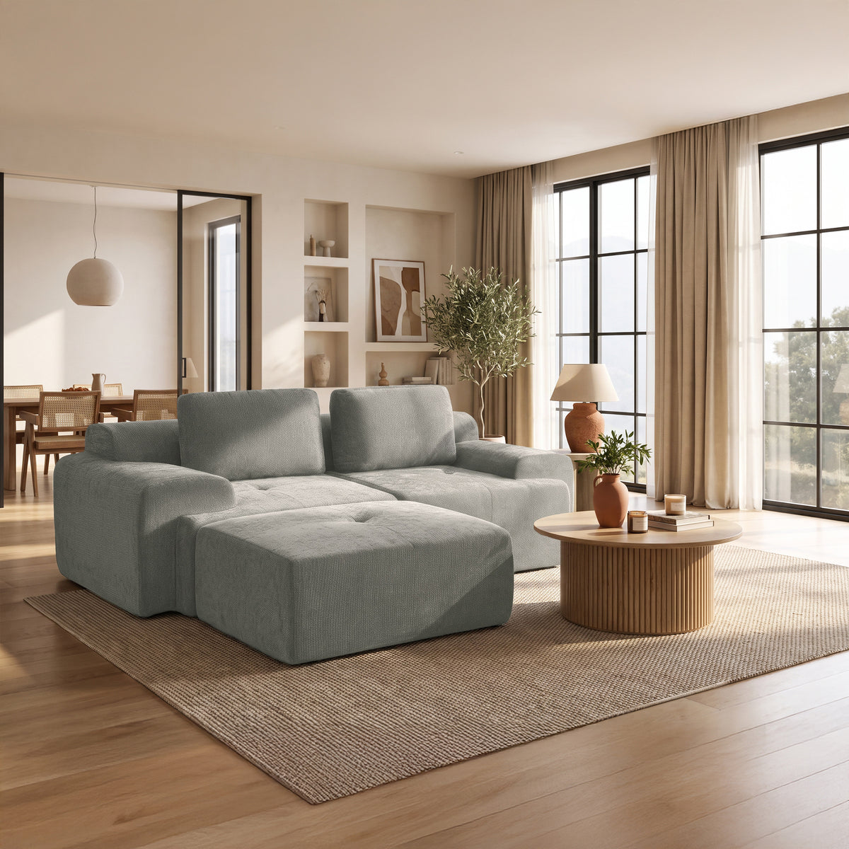 85" Oversized Cloud Modular Sofa, High Back & Extra Deep Seat, No Assembly Required Soft Chenille, 2 Seat,Light Gray