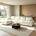 151" Oversized Modular Sectional Sofa with Storage Ottoman, Deep Seat L-Shaped Faux Leather Couch, Scratch-Resistant Vegan Leather, Modern Living Room, Beige