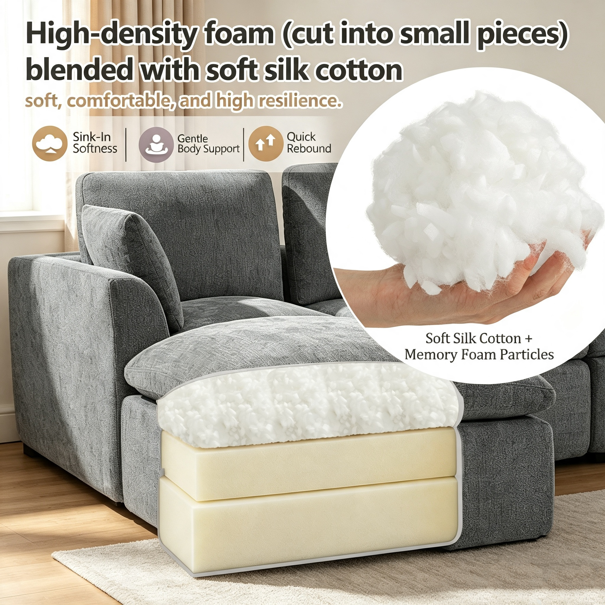 110.5" 3-Seater L-Shaped Cloud Sofa with Ottoman, Deep Seat Modular Sectional Couch with Memory Foam, Soft Chenille Fabric, Plush Comfy Sofa for Living Room, Dark Gray