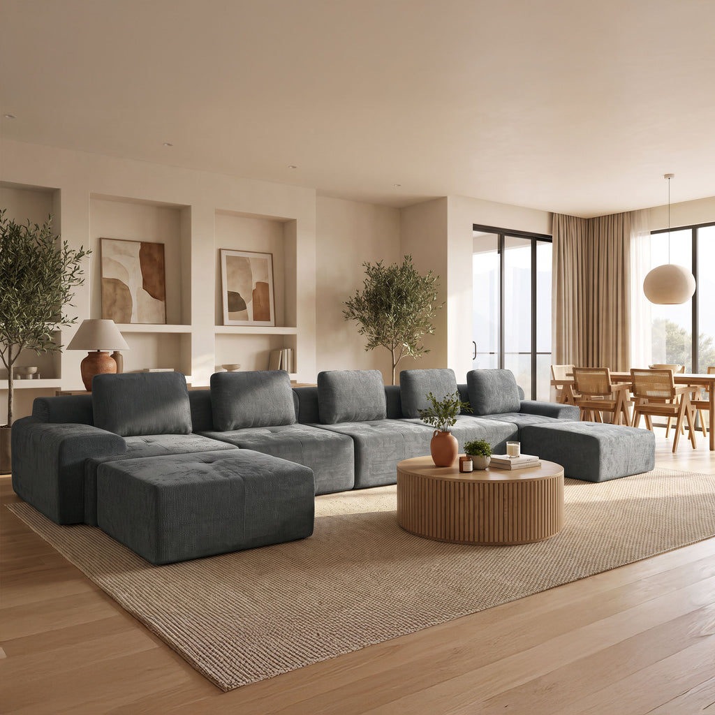 159" U-Shaped Oversized Cloud Couch, Modular Sectional Sofa with High Back & Extra Deep Seat, No Assembly Required, Plush Chenille, Dark Grey