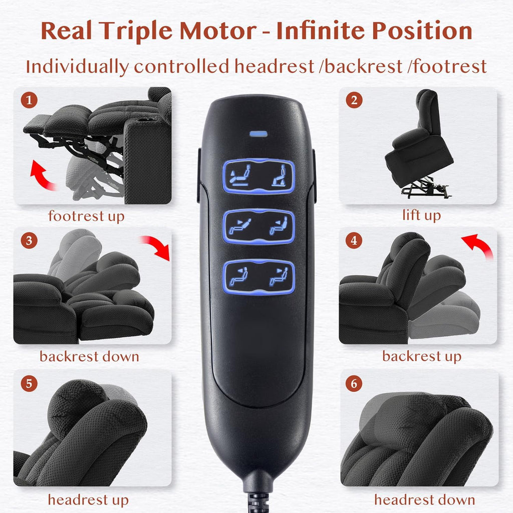 Triple Motor Large-Wide Power Lift Recliner Chair for Elderly Big and Tall with Heat and Massage