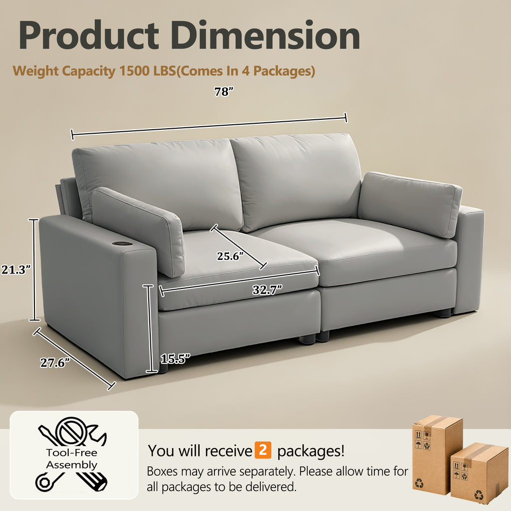 78" Oversized Faux Leather Loveseat Sofa, Deep Seat Couch with Wide Cushions, Scratch-Resistant Vegan Leather, Modern Living Room, Dark Gray
