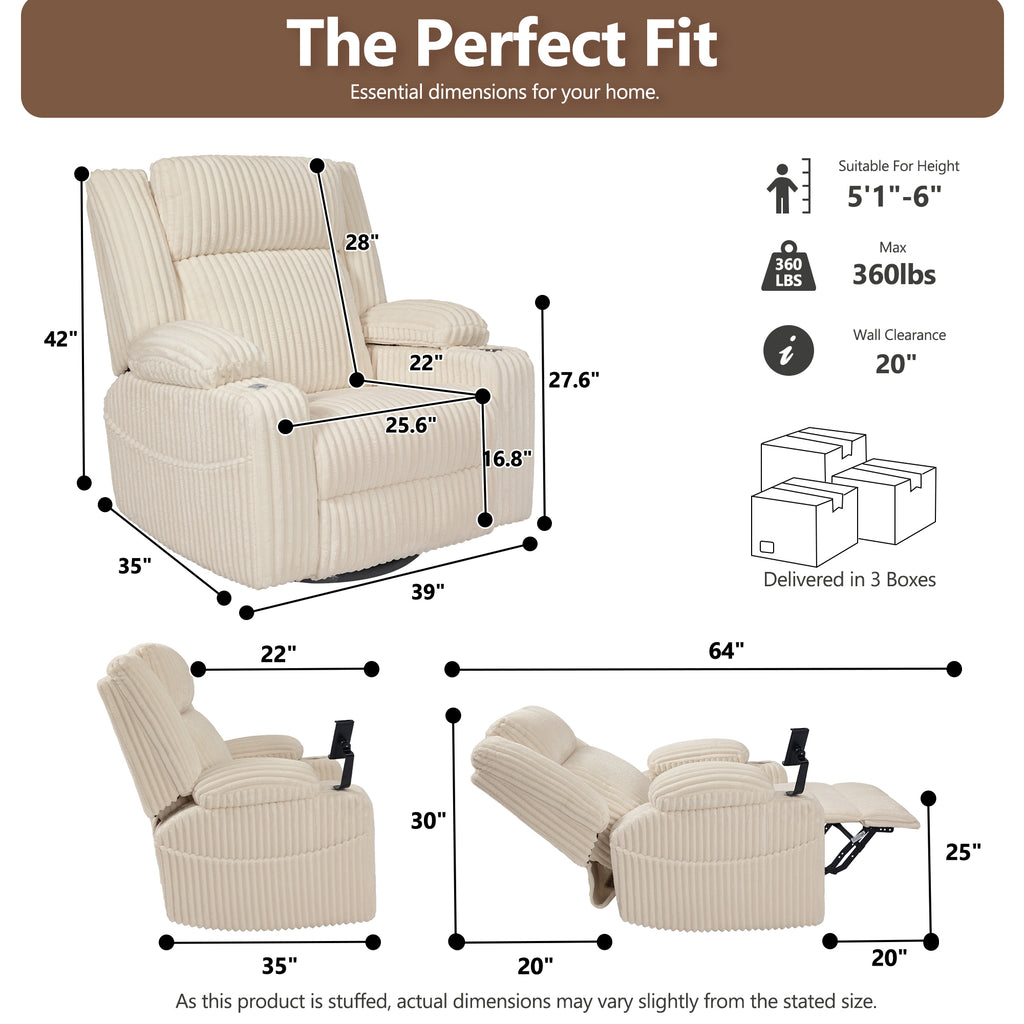 Large Wide Power Lift Recliner Chair for Elderly, Oversized Recliner with Power Headrest, Heat and Massage, Extended Footrest, USB Ports, Cup Holders and Storage Pockets, Beige