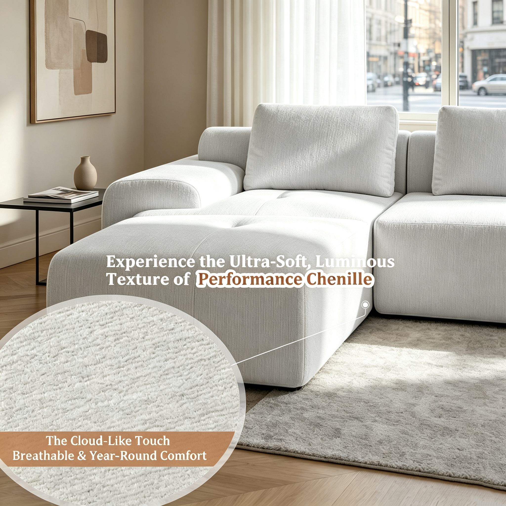 85" Oversized Cloud Modular Sofa, High Back & Extra Deep Seat, No Assembly Required Soft Chenille, 2 Seat,Light Gray