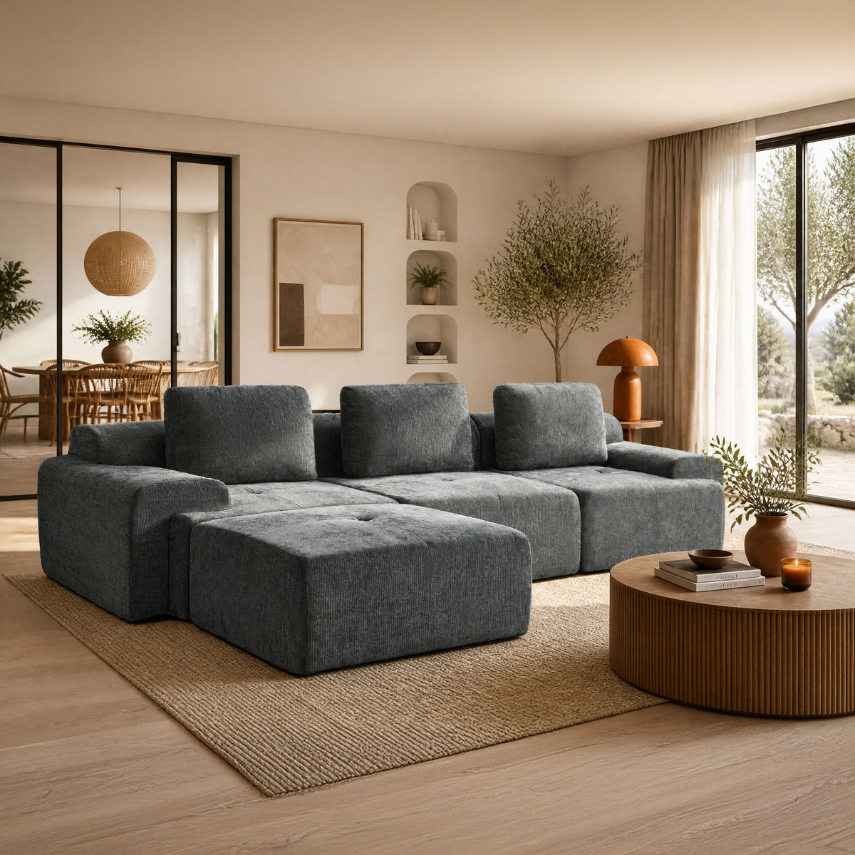 122" Modular Sectional Sofa-L-Shaped Oversized Cloud Couch with High Back & Extra Deep Seat, No Assembly Required, Plush Chenille, 4 Seat, Dark Grey