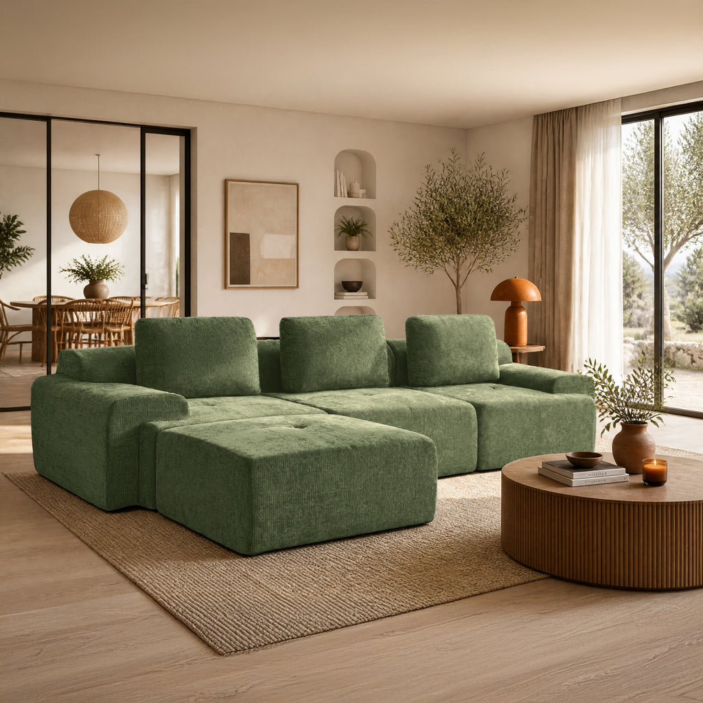 122" Modular Sectional Sofa-L-Shaped Oversized Cloud Couch with High Back & Extra Deep Seat, No Assembly Required, Plush Chenille, 4 Seat, Green