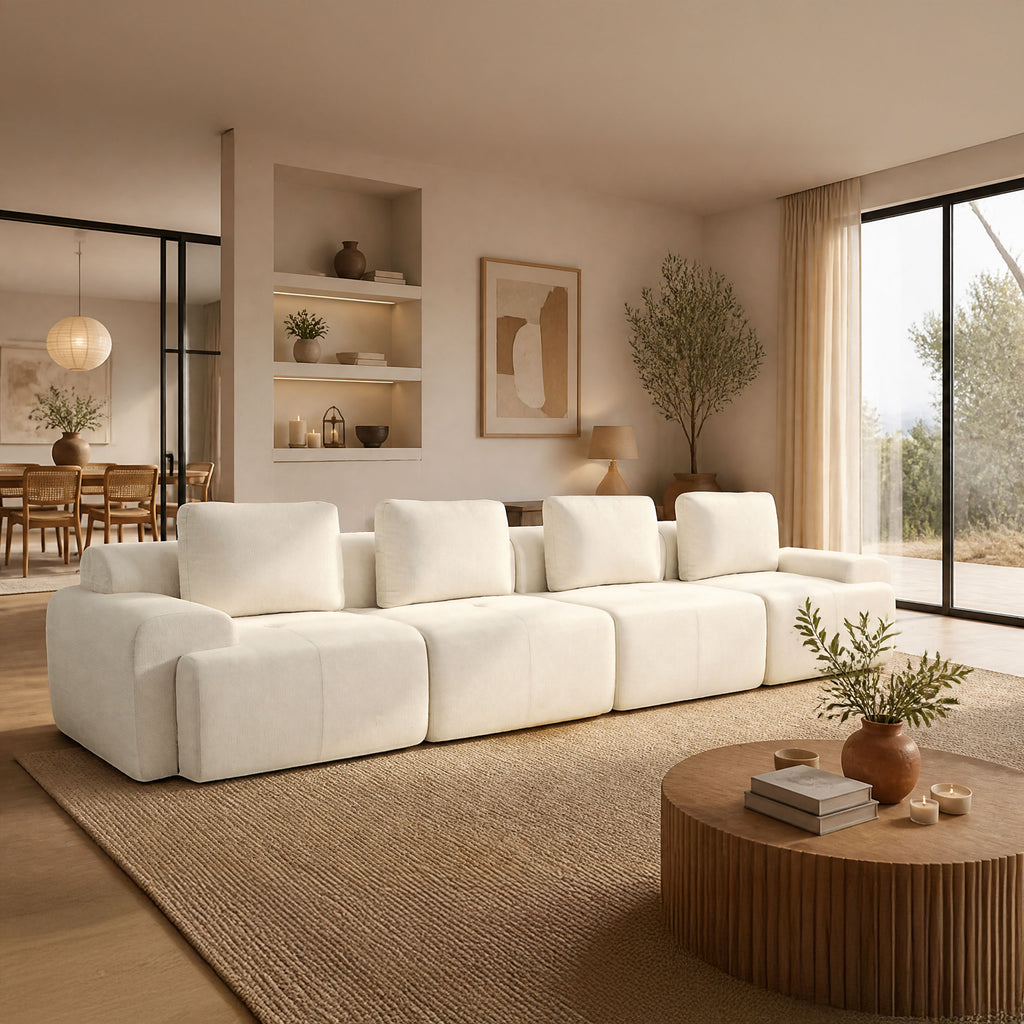 159" L-Shaped Oversized Cloud Couch, Modular Sectional Sofa with High Back & Extra Deep Seat, No Assembly Required, Plush Chenille, Beige