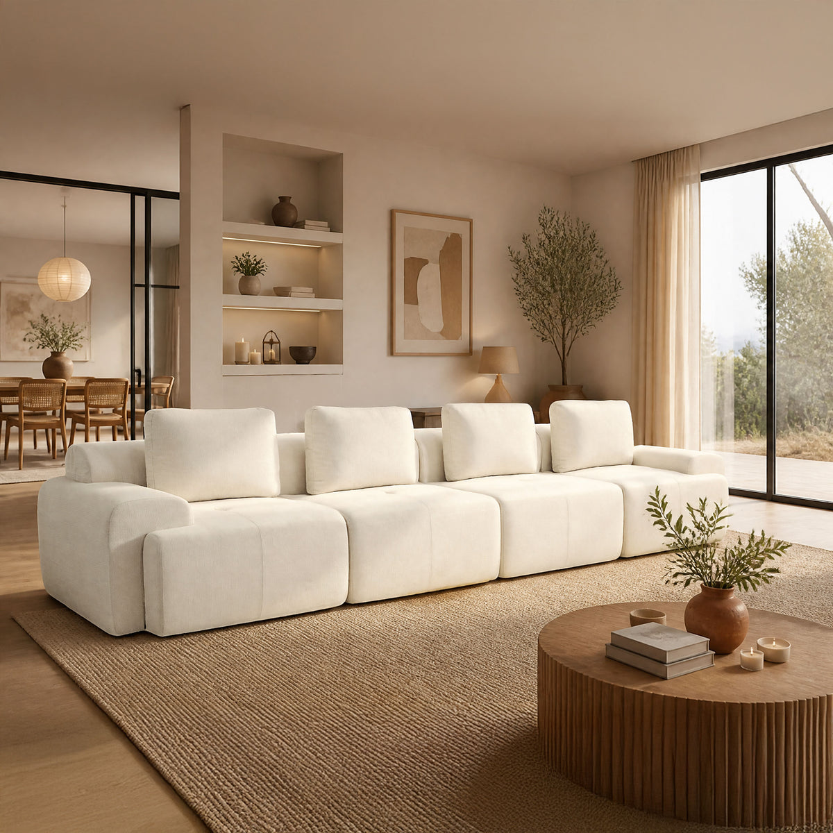 159" L-Shaped Oversized Cloud Couch, Modular Sectional Sofa with High Back & Extra Deep Seat, No Assembly Required, Plush Chenille, Beige