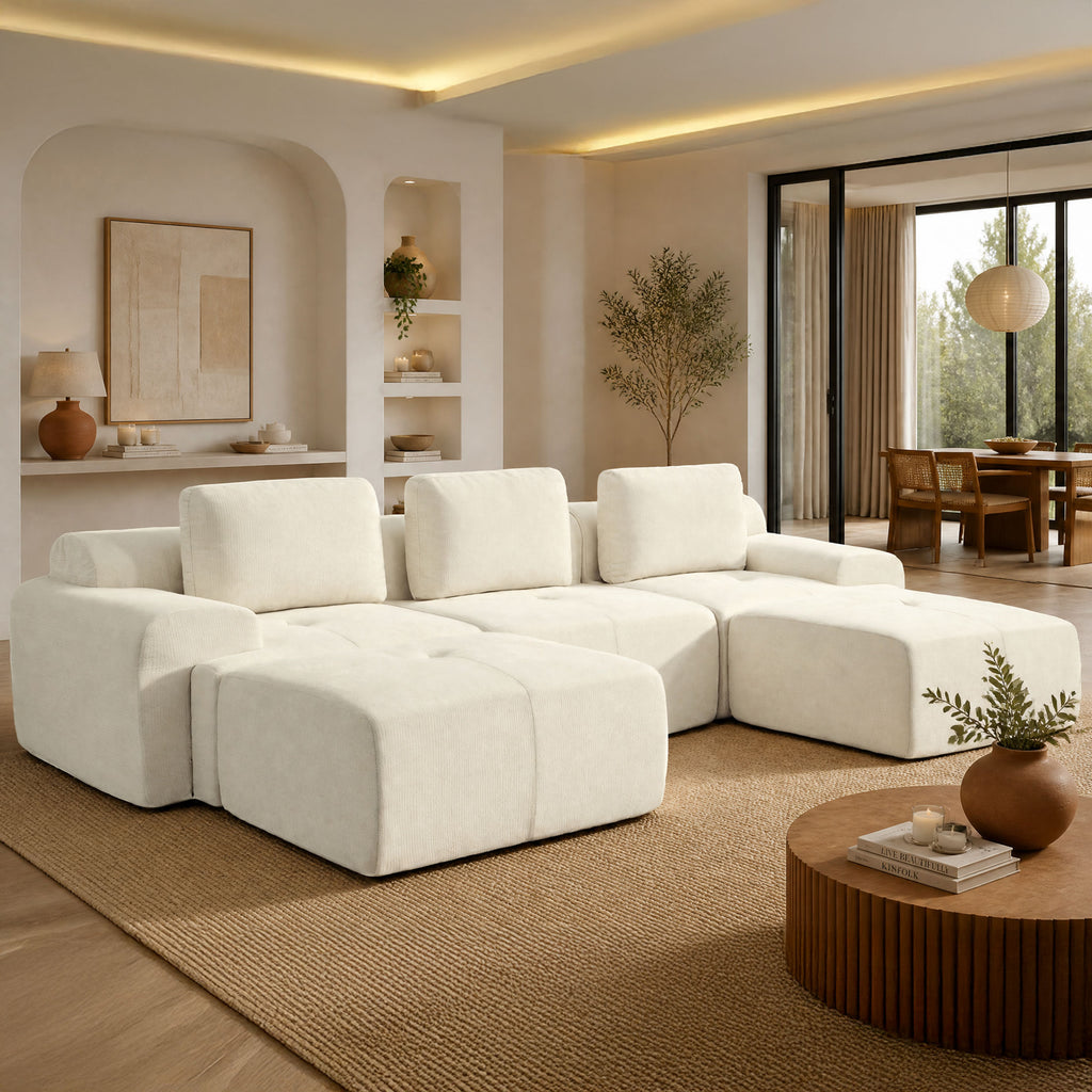 122" Modular Sectional Sofa U-Shaped Oversized Cloud Couch with High Back & Extra Deep Seat, No Assembly Required, Plush Chenille, 5 Seat, Beige