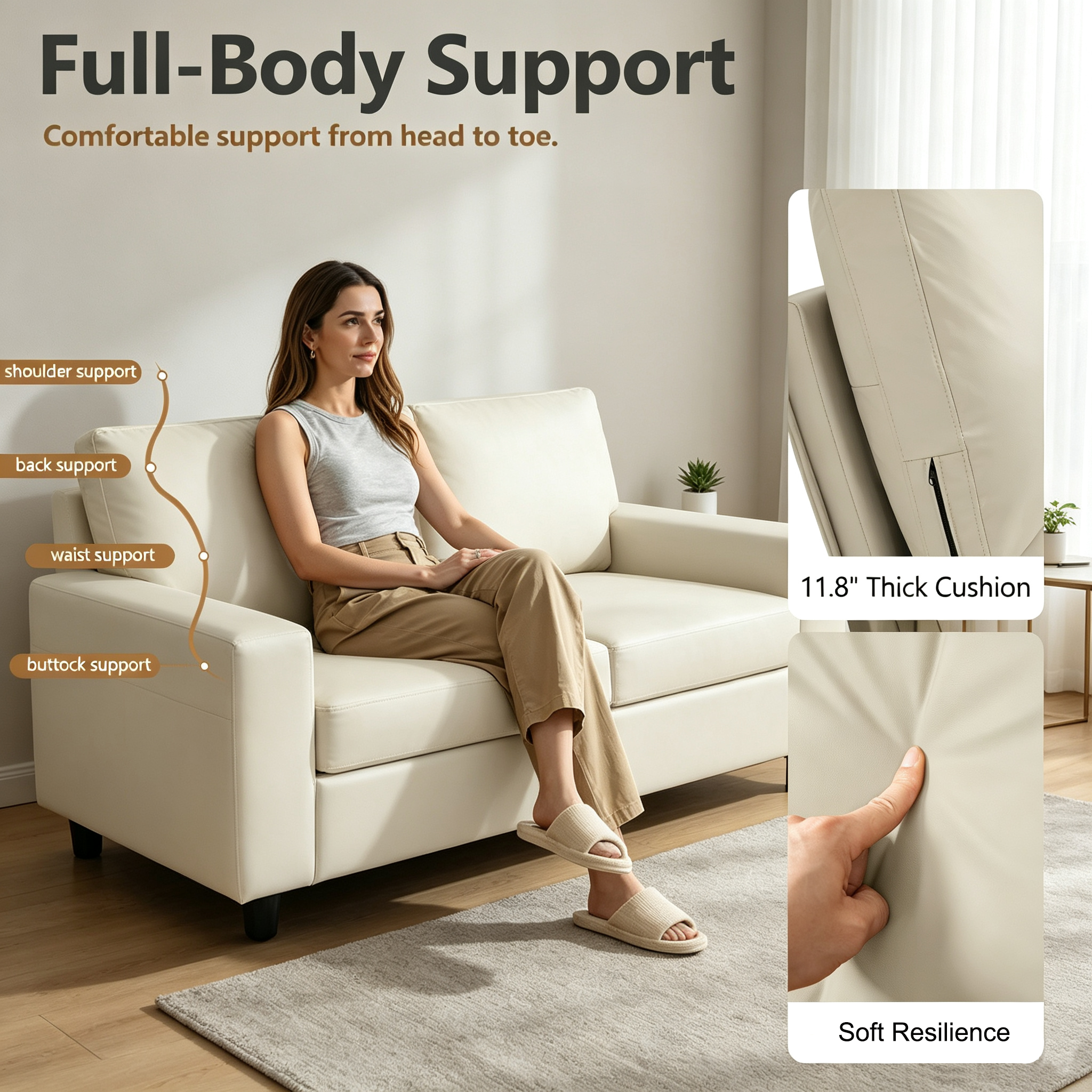 151" Oversized Modular U-Shaped Sectional Sofa with 2 Storage Ottomans, Deep Seat Faux Leather Couch, Scratch-Resistant Vegan Leather, Modern Living Room, Beige