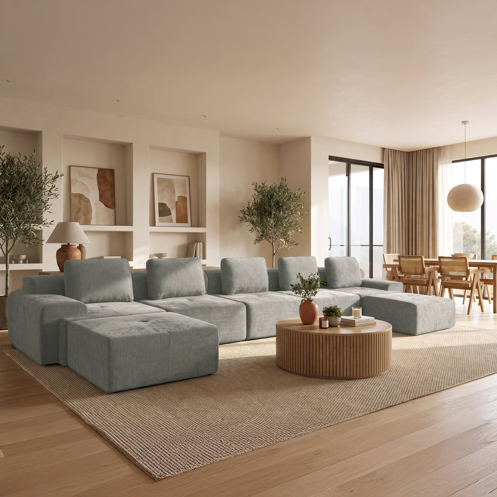 196" U-Shaped Oversized Cloud Couch, Modular Sectional Sofa with High Back & Extra Deep Seat, No Assembly Required, Plush Chenille, Light Grey