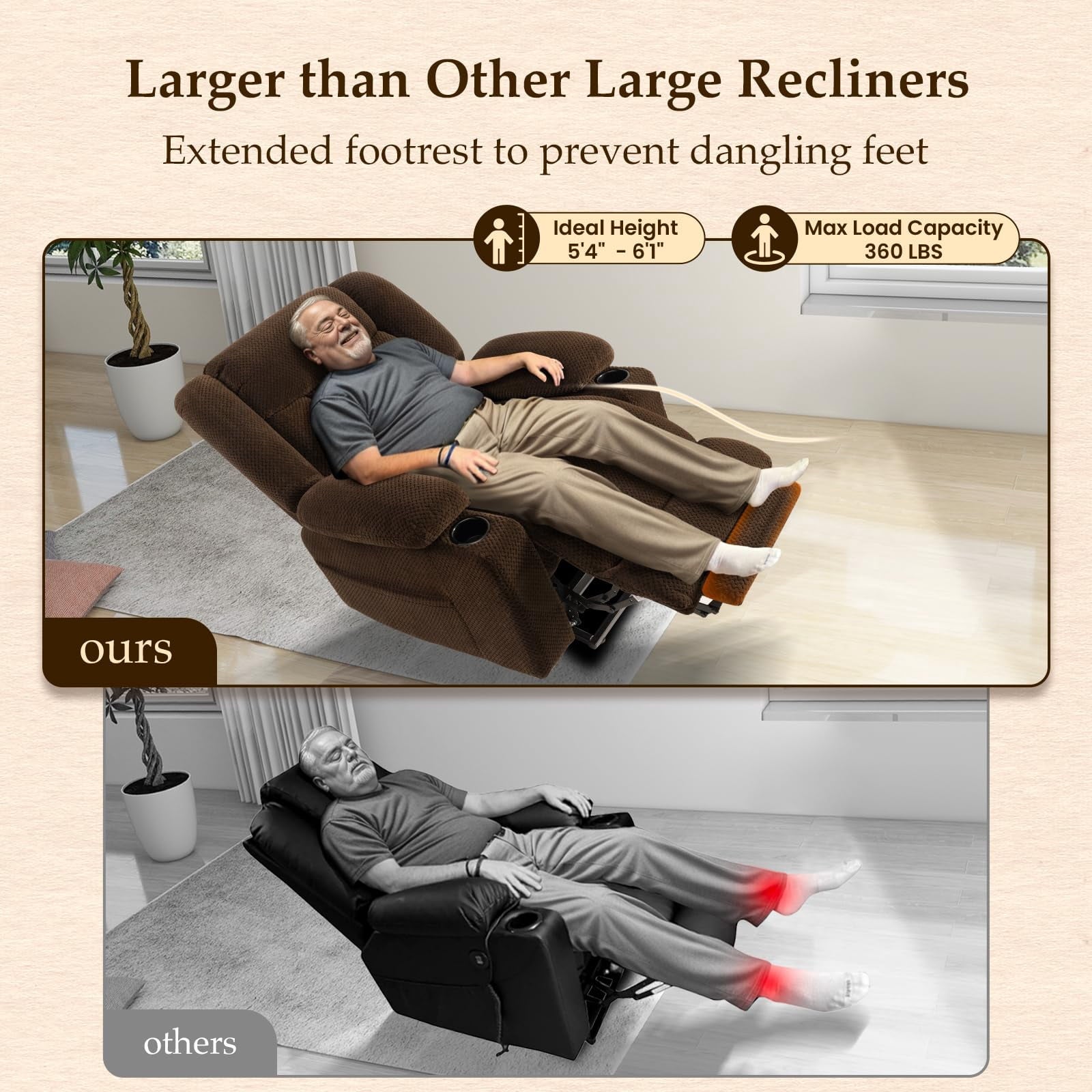 Large-Wide Power Lift Recliner Chair for Elderly, Big and Tall, Heat and Massage, Lift Chairs Recliners with Extended Footrest, Remote Control, 2 Cup Holders