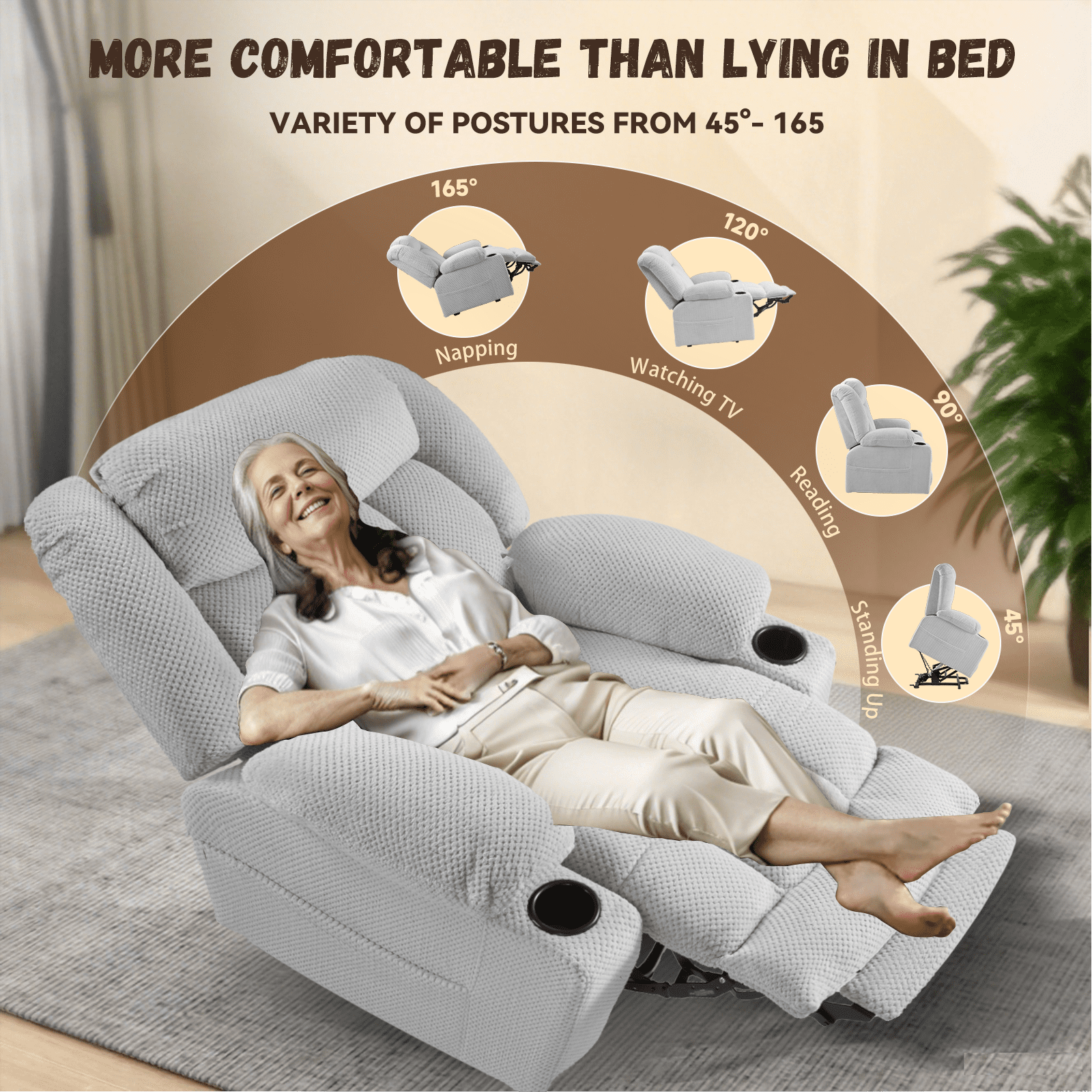Large-Wide Power Lift Recliner Chair for Elderly, Big and Tall, Heat and Massage, Lift Chairs Recliners with Extended Footrest, Remote Control, 2 Cup Holders