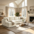 143" 4-Seater Cloud Sofa with Movable Ottoman, Deep Seat Modelar Sectional Sofa with Memory Foam, Soft Chenille Fabric, Plush Comfy Sofa for Living Room, Beige