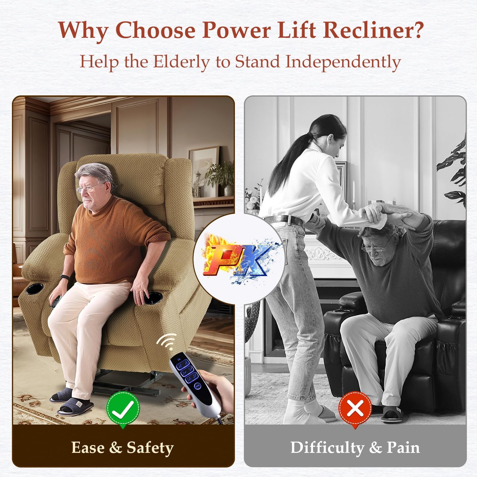 Triple Motor Large-Wide Power Lift Recliner Chair for Elderly Big and Tall, Lay Flat, Heat and Massage, Infinite Position, Power Headrest