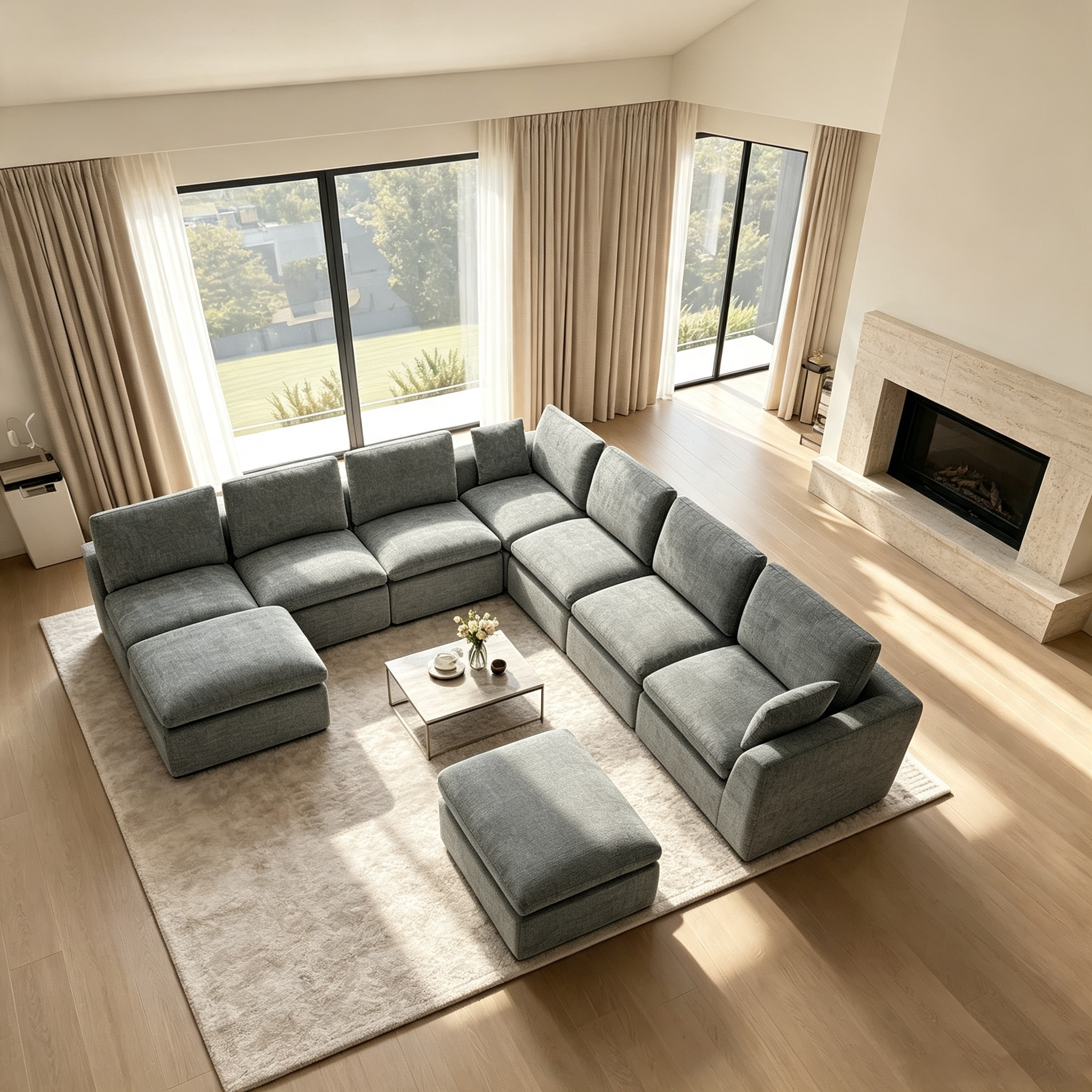 240.5" 7-Seater Cloud Sofa with 2 Movable Ottomans, Deep Seat Modelar Sectional Sofa with Memory Foam, Soft Chenille Fabric, Plush Comfy Sofa for Living Room, Dark Gray