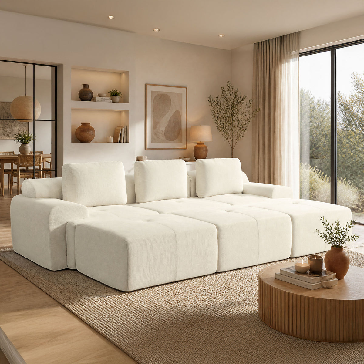 122" Modular Sectional Sofa U-Shaped Oversized Cloud Couch with High Back & Extra Deep Seat, No Assembly Required, Plush Chenille, 3 Seat&3 Ottoman, Beige