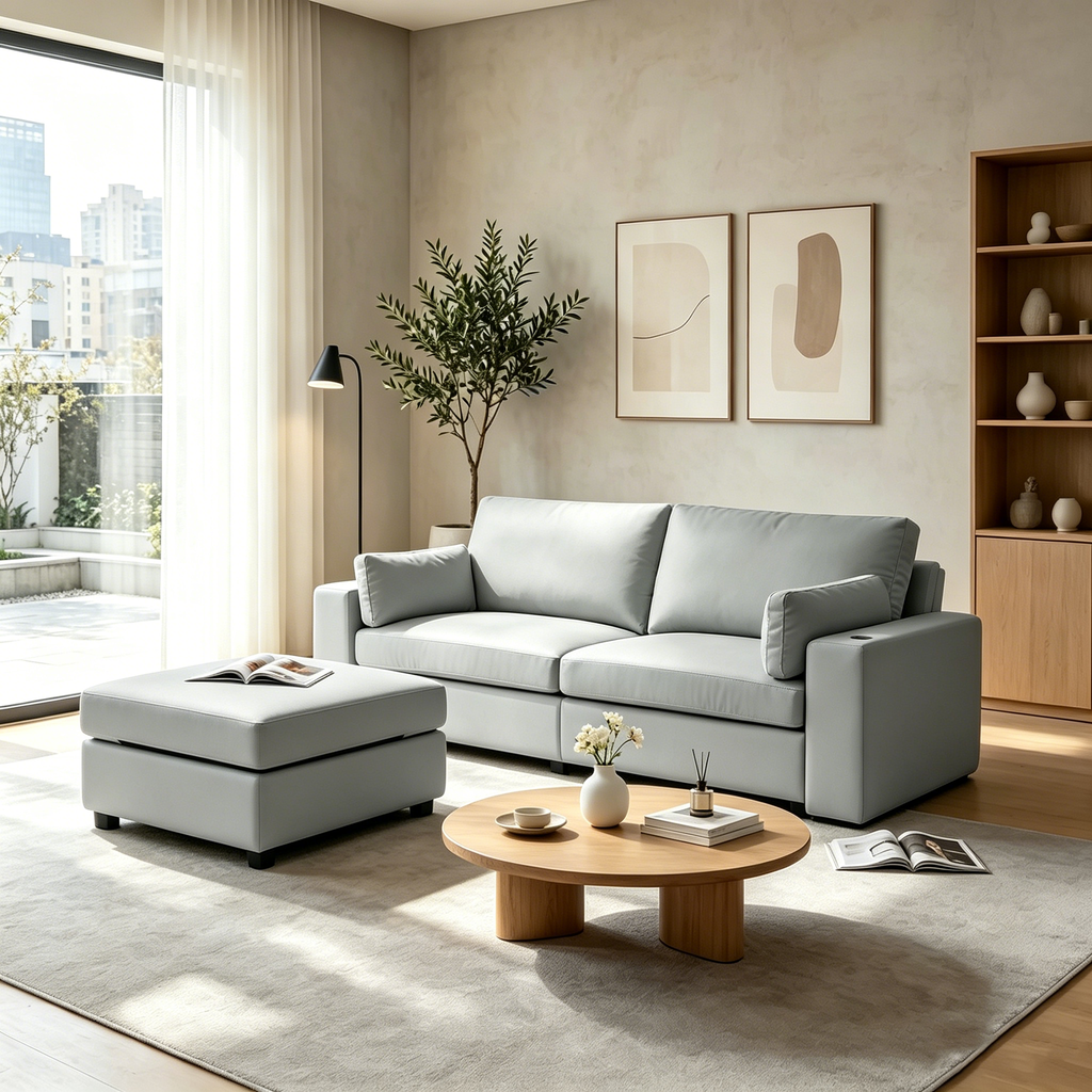 78" Oversized Faux Leather Loveseat Sofa with Storage Ottoman, Deep Seat Sectional Couch with Wide Cushions, Scratch-Resistant Vegan Leather, Modern Living Room, Dark Gray