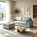 78" Oversized Faux Leather Loveseat Sofa with Storage Ottoman, Deep Seat Sectional Couch with Wide Cushions, Scratch-Resistant Vegan Leather, Modern Living Room, Dark Gray