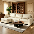 117" Oversized Modular Sectional Sofa with Storage Ottoman, Deep Seat L-Shaped Faux Leather Couch, Scratch-Resistant Vegan Leather, Modern Living Room, Beige