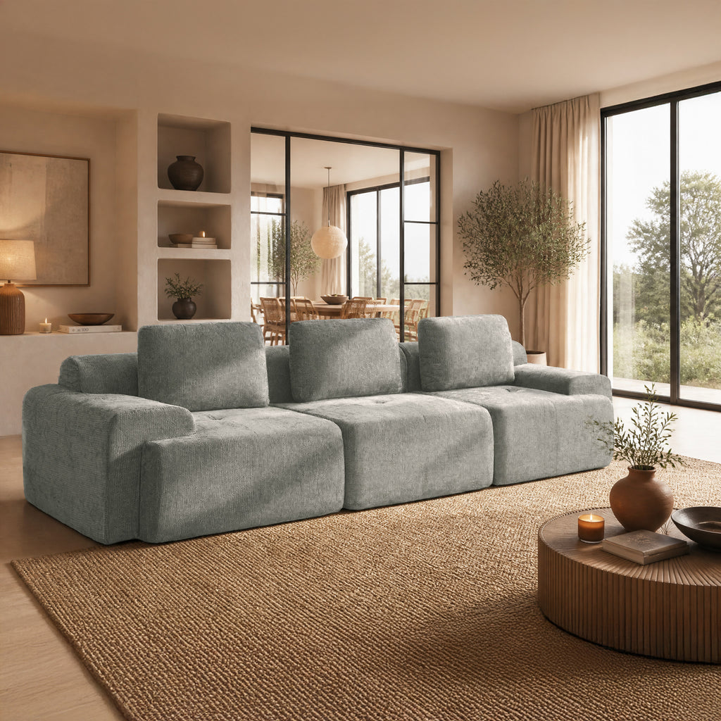 122" Oversized Cloud Modular Sofa, High Back & Extra Deep Seat, No Assembly Required Soft Chenille, 3 Seat,Light Gray