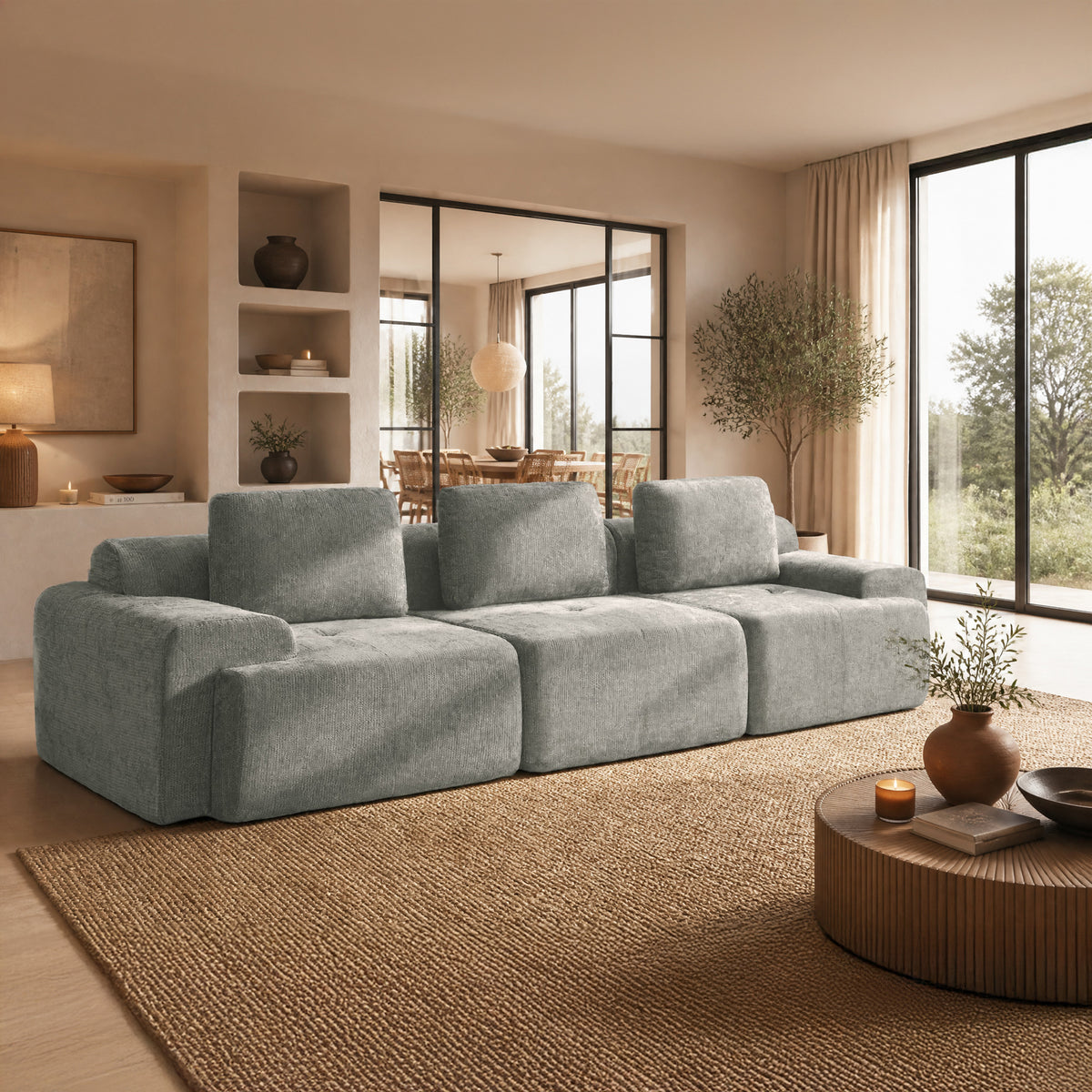 122" Oversized Cloud Modular Sofa, High Back & Extra Deep Seat, No Assembly Required Soft Chenille, 3 Seat,Light Gray