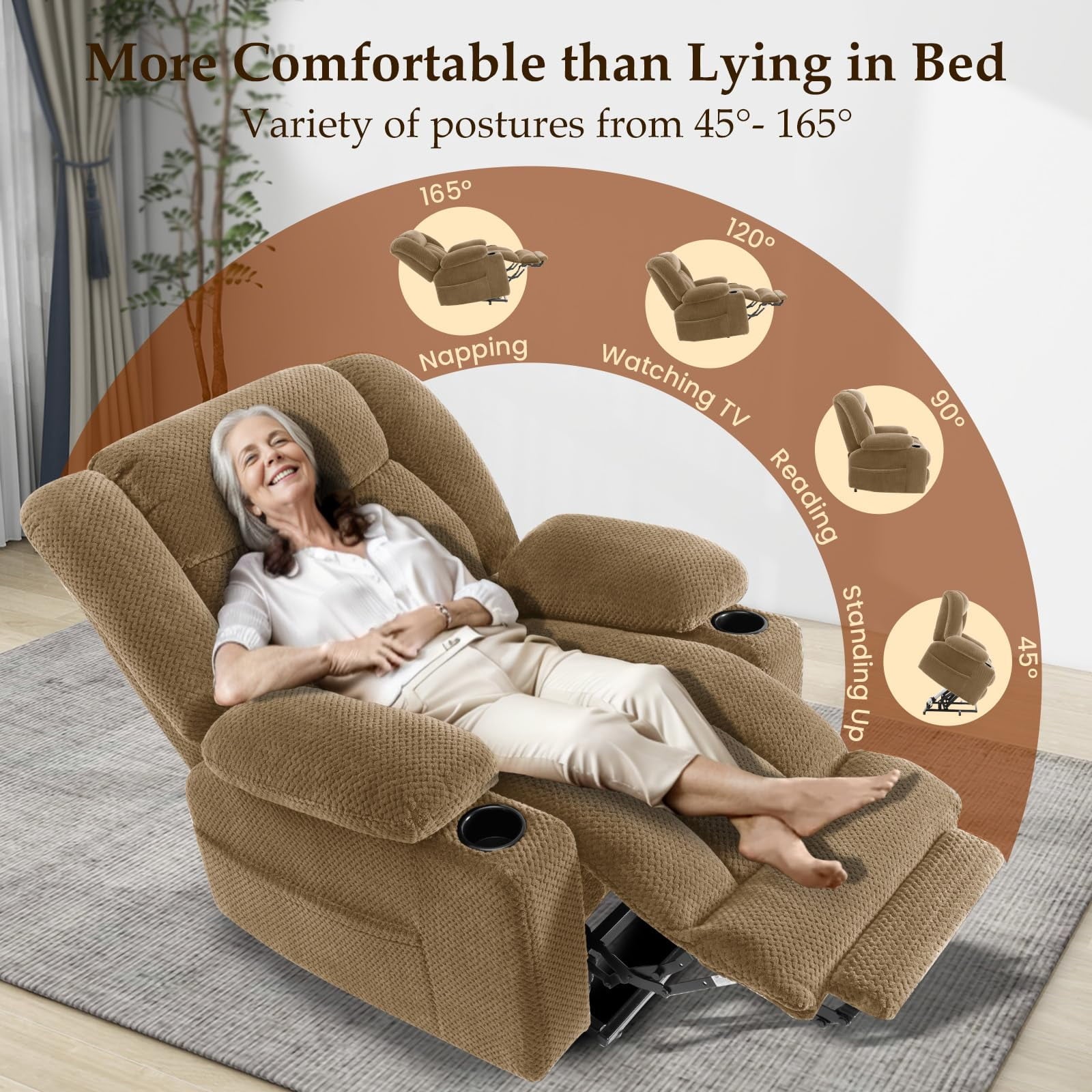 Large-Wide Power Lift Recliner Chair for Elderly, Big and Tall, Heat and Massage, Lift Chairs Recliners with Extended Footrest, Remote Control, 2 Cup Holders