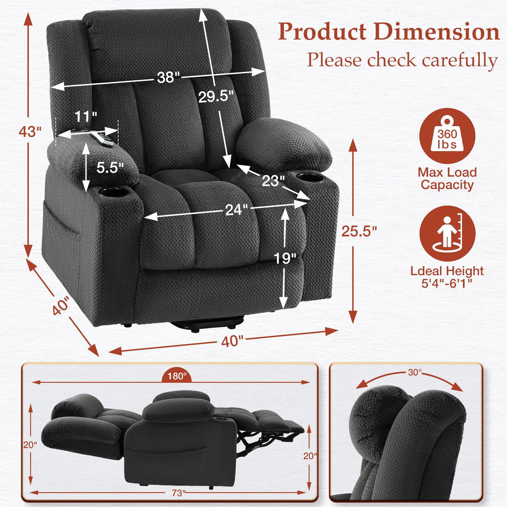 Triple Motor Large-Wide Power Lift Recliner Chair for Elderly Big and Tall with Heat and Massage