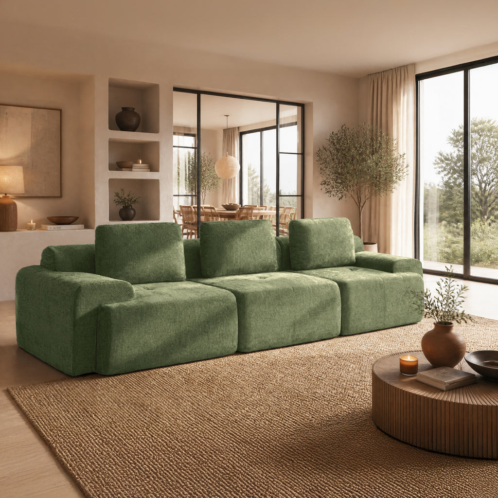 122" Oversized Cloud Modular Sofa, High Back & Extra Deep Seat, No Assembly Required Soft Chenille, 3 Seat,Green