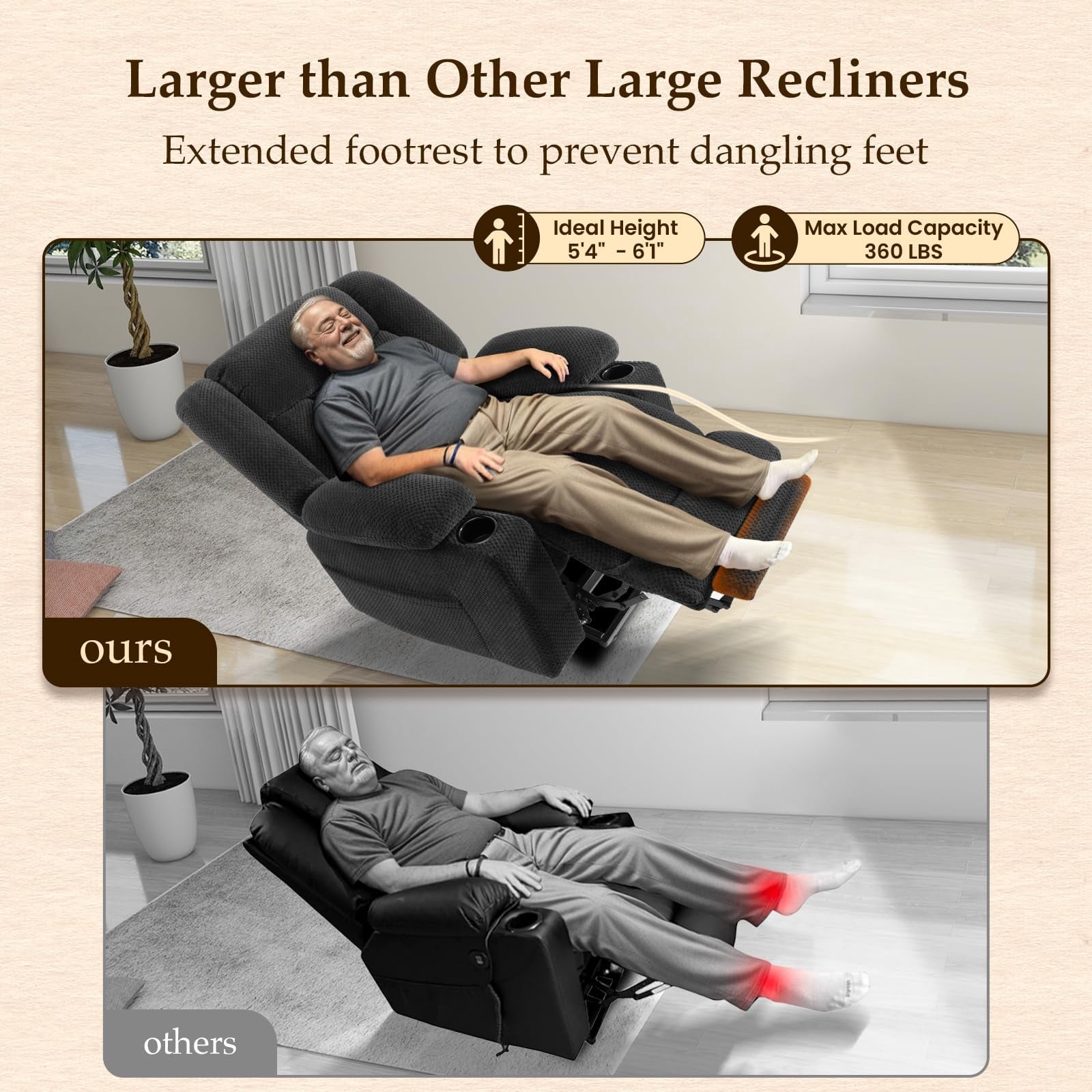 Large-Wide Power Lift Recliner Chair for Elderly, Big and Tall, Heat and Massage, Lift Chairs Recliners with Extended Footrest, Remote Control, 2 Cup Holders