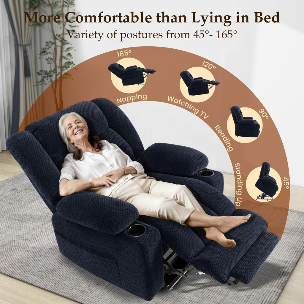 Large-Wide Power Lift Recliner Chair for Elderly, Big and Tall, Heat and Massage, Lift Chairs Recliners with Extended Footrest, Remote Control, 2 Cup Holders
