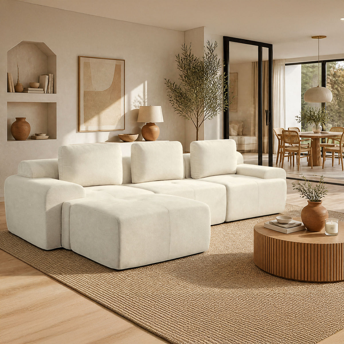 122" Modular Sectional Sofa-L-Shaped Oversized Cloud Couch with High Back & Extra Deep Seat, No Assembly Required, Plush Chenille, 4 Seat, Beige