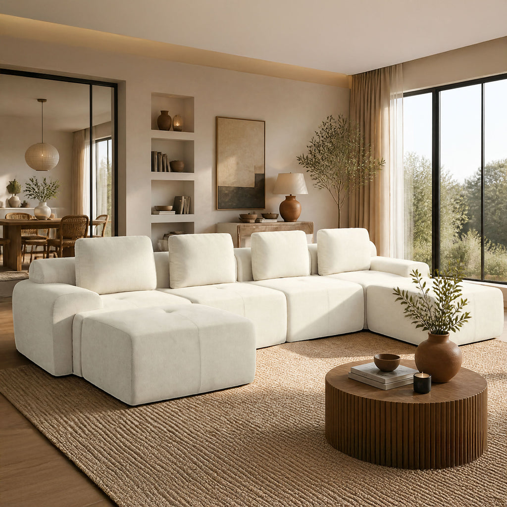159" U-Shaped Oversized Cloud Couch, Modular Sectional Sofa with High Back & Extra Deep Seat, No Assembly Required, Plush Chenille, Beige