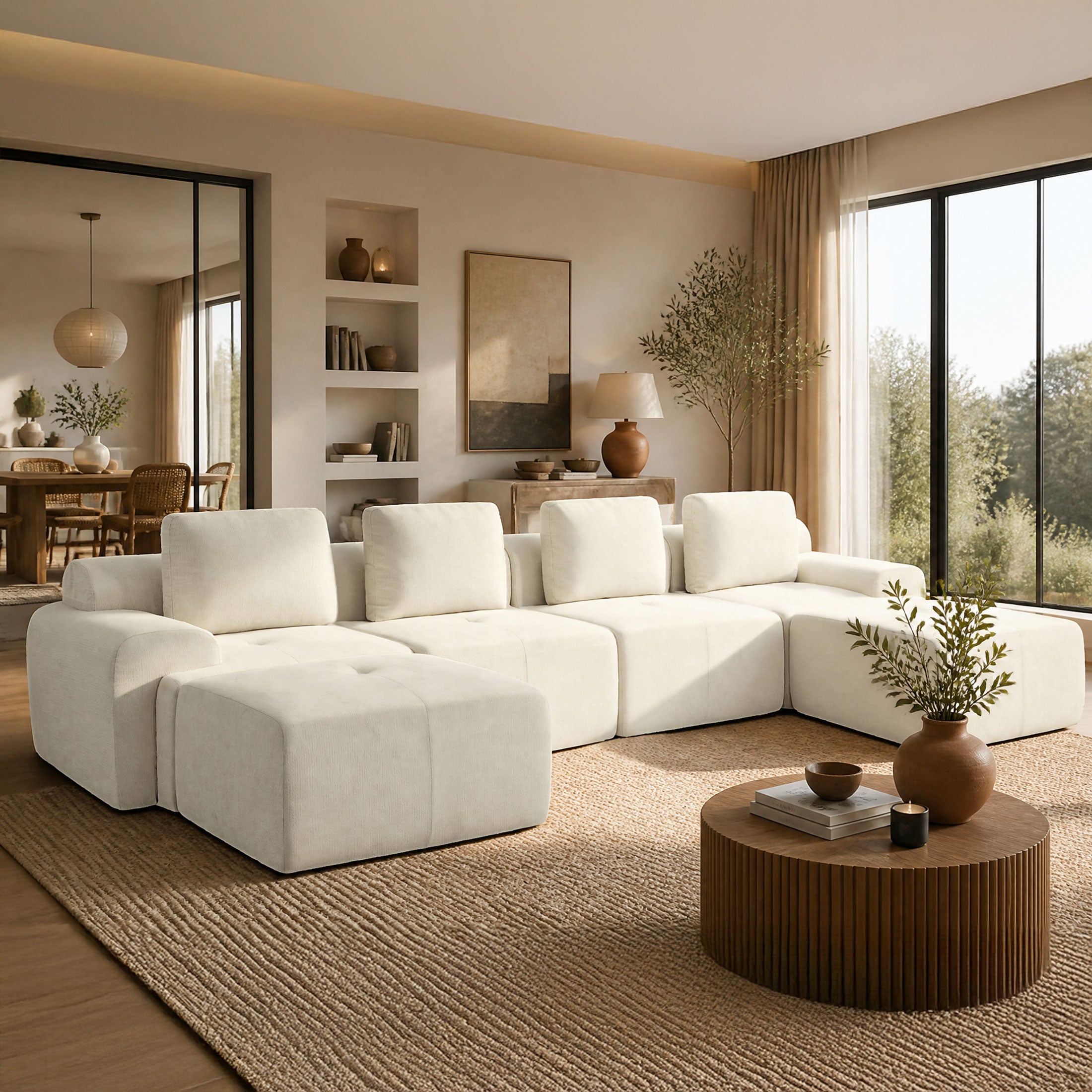159" U-Shaped Oversized Cloud Couch, Modular Sectional Sofa with High Back & Extra Deep Seat, No Assembly Required, Plush Chenille, Beige