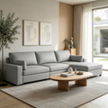 117" Oversized Modular Sectional Sofa with Storage Ottoman, Deep Seat L-Shaped Faux Leather Couch, Scratch-Resistant Vegan Leather, Modern Living Room, Dark Gray