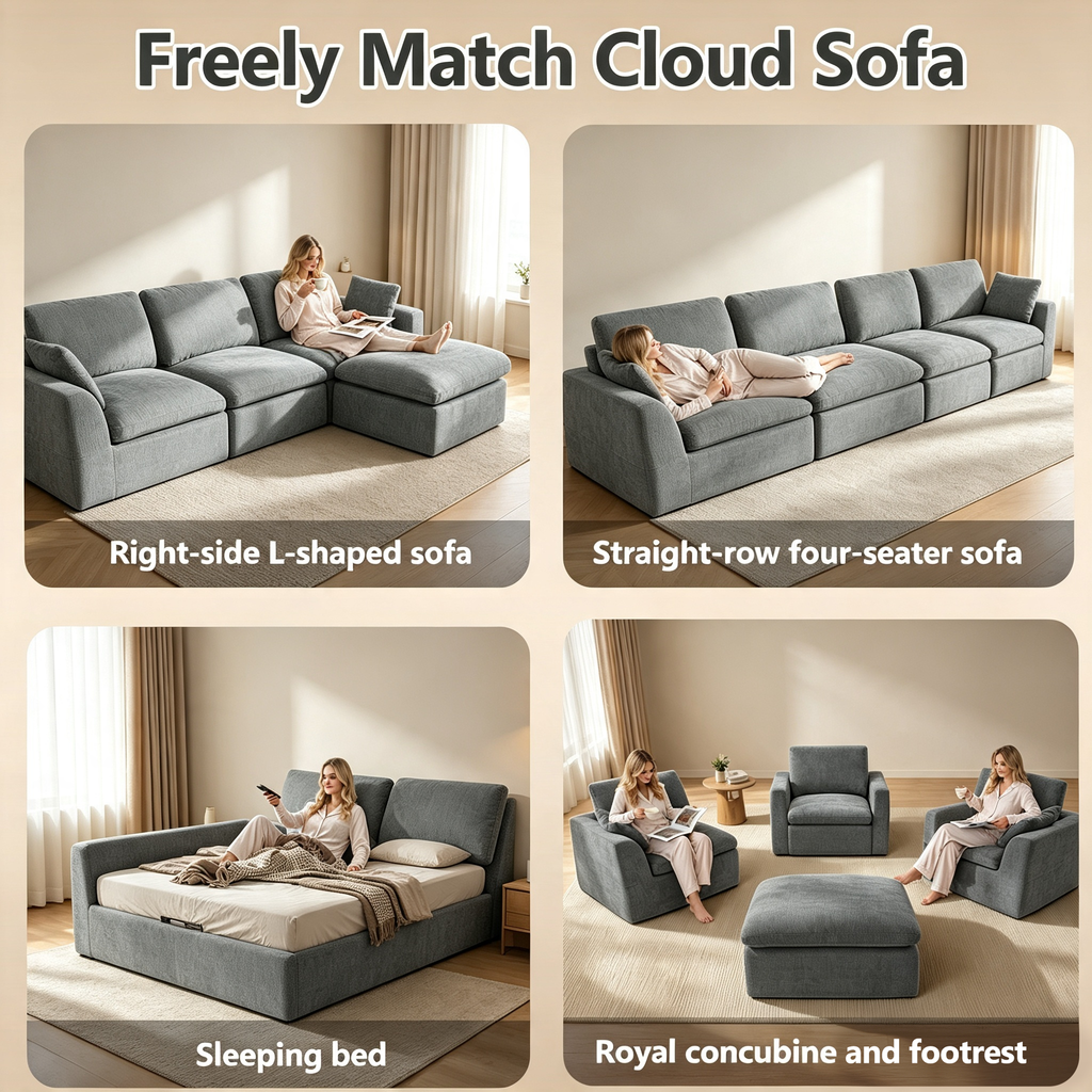 110.5" 3-Seater L-Shaped Cloud Sofa with Ottoman, Deep Seat Modular Sectional Couch with Memory Foam, Soft Chenille Fabric, Plush Comfy Sofa for Living Room, Dark Gray