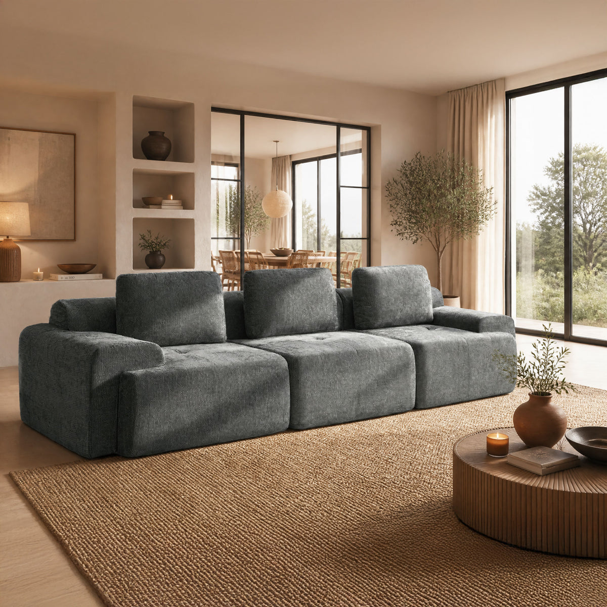 122" Oversized Cloud Modular Sofa, High Back & Extra Deep Seat, No Assembly Required Soft Chenille, Single Seat,Gray