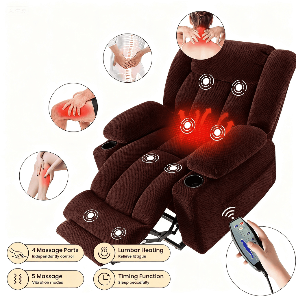 Large-Wide Power Lift Recliner Chair for Elderly, Big and Tall, Heat and Massage, Lift Chairs Recliners with Extended Footrest, Remote Control, 2 Cup Holders