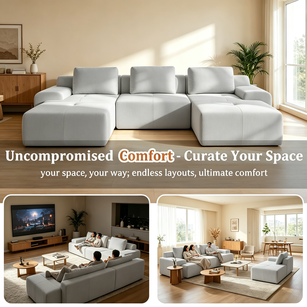 85" Oversized Cloud Modular Sofa, High Back & Extra Deep Seat, No Assembly Required Soft Chenille, 2 Seat,Light Gray