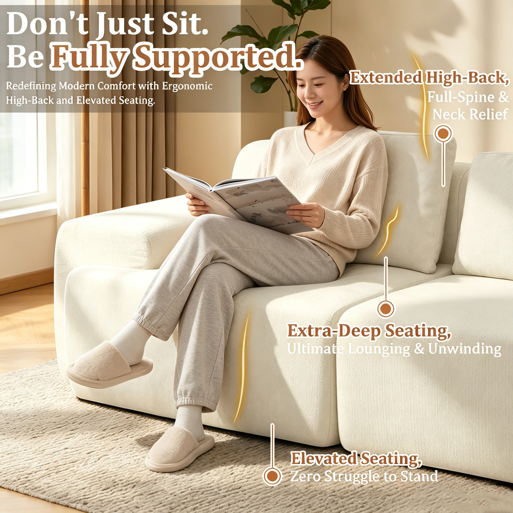 159" U-Shaped Oversized Cloud Couch, Modular Sectional Sofa with High Back & Extra Deep Seat, No Assembly Required, Plush Chenille, Beige