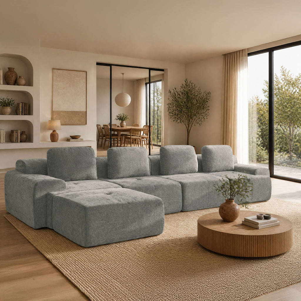 159" L-Shaped Oversized Cloud Couch, Modular Sectional Sofa with High Back & Extra Deep Seat, No Assembly Required, Plush Chenille, Light Grey