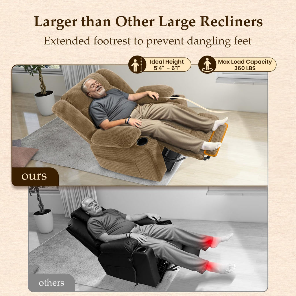 Large-Wide Power Lift Recliner Chair for Elderly, Big and Tall, Heat and Massage, Lift Chairs Recliners with Extended Footrest, Remote Control, 2 Cup Holders