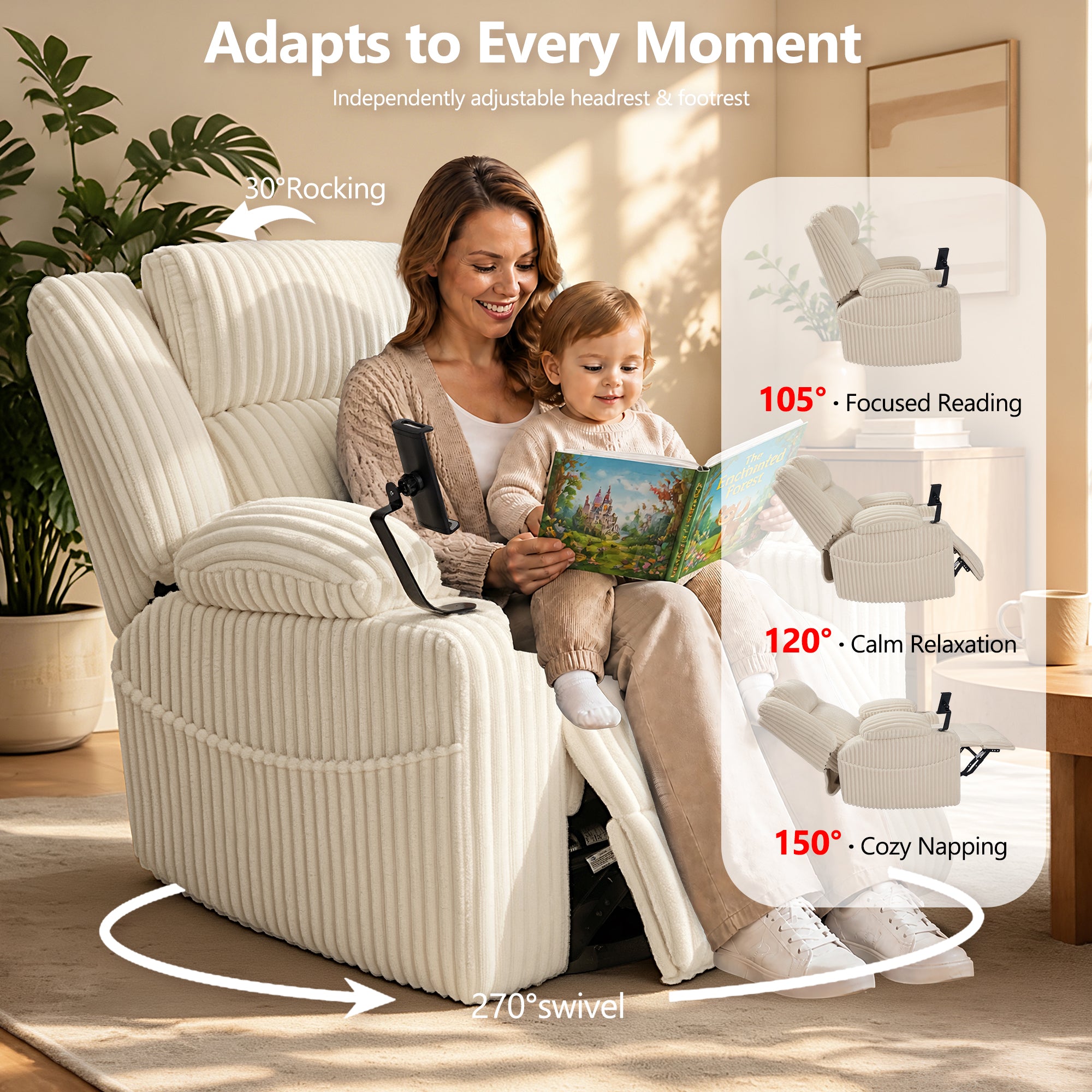 Large Wide Power Lift Recliner Chair for Elderly, Oversized Recliner with Power Headrest, Heat and Massage, Extended Footrest, USB Ports, Cup Holders and Storage Pockets, Beige