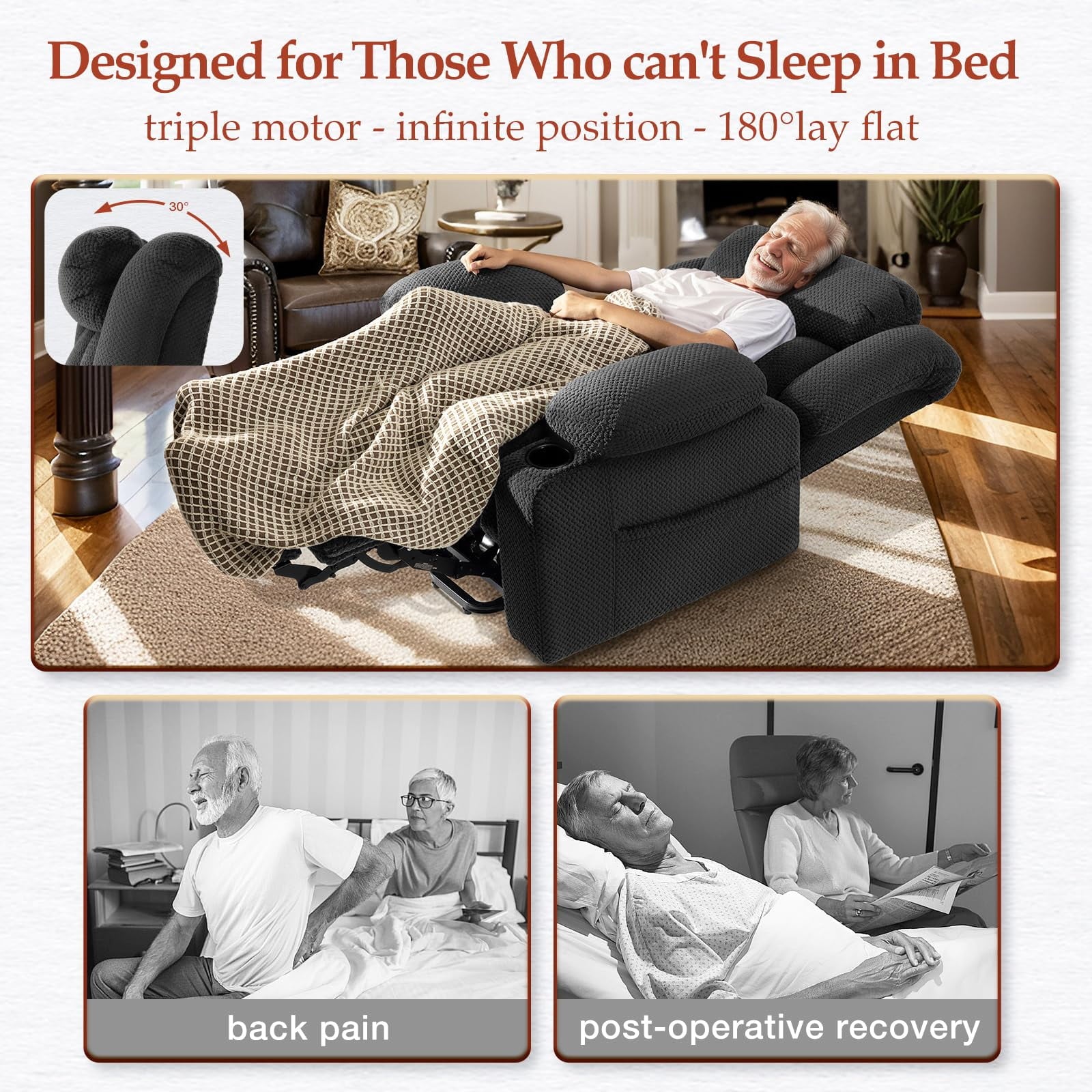 Triple Motor Large-Wide Power Lift Recliner Chair for Elderly Big and Tall with Heat and Massage