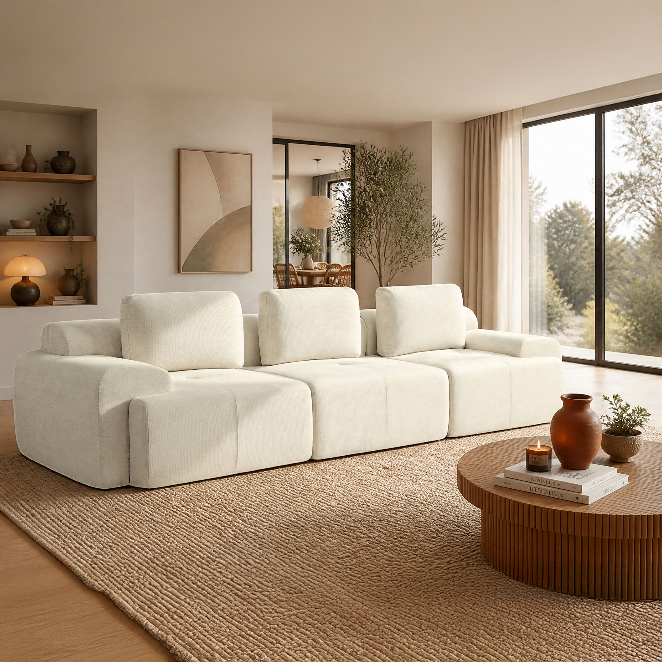 122" Oversized Cloud Modular Sofa, High Back & Extra Deep Seat, No Assembly Required Soft Chenille, 3 Seat,Beige