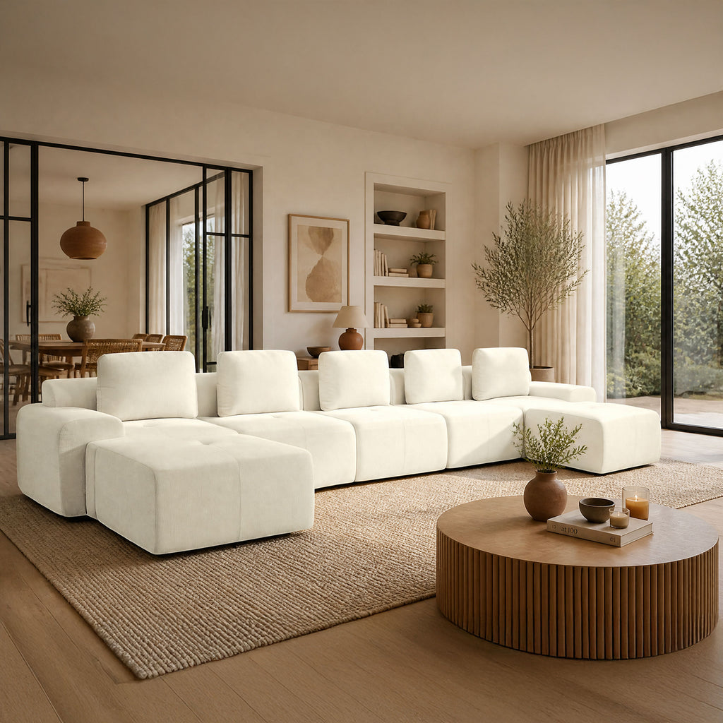 196" U-Shaped Oversized Cloud Couch, Modular Sectional Sofa with High Back & Extra Deep Seat, No Assembly Required, Plush Chenille, Beige