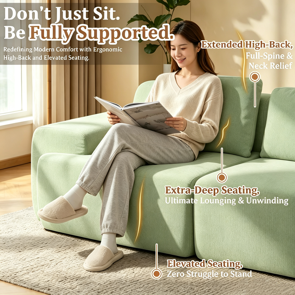 85" Oversized Cloud Modular Sofa, High Back & Extra Deep Seat, No Assembly Required Soft Chenille, Single Seat,Gray