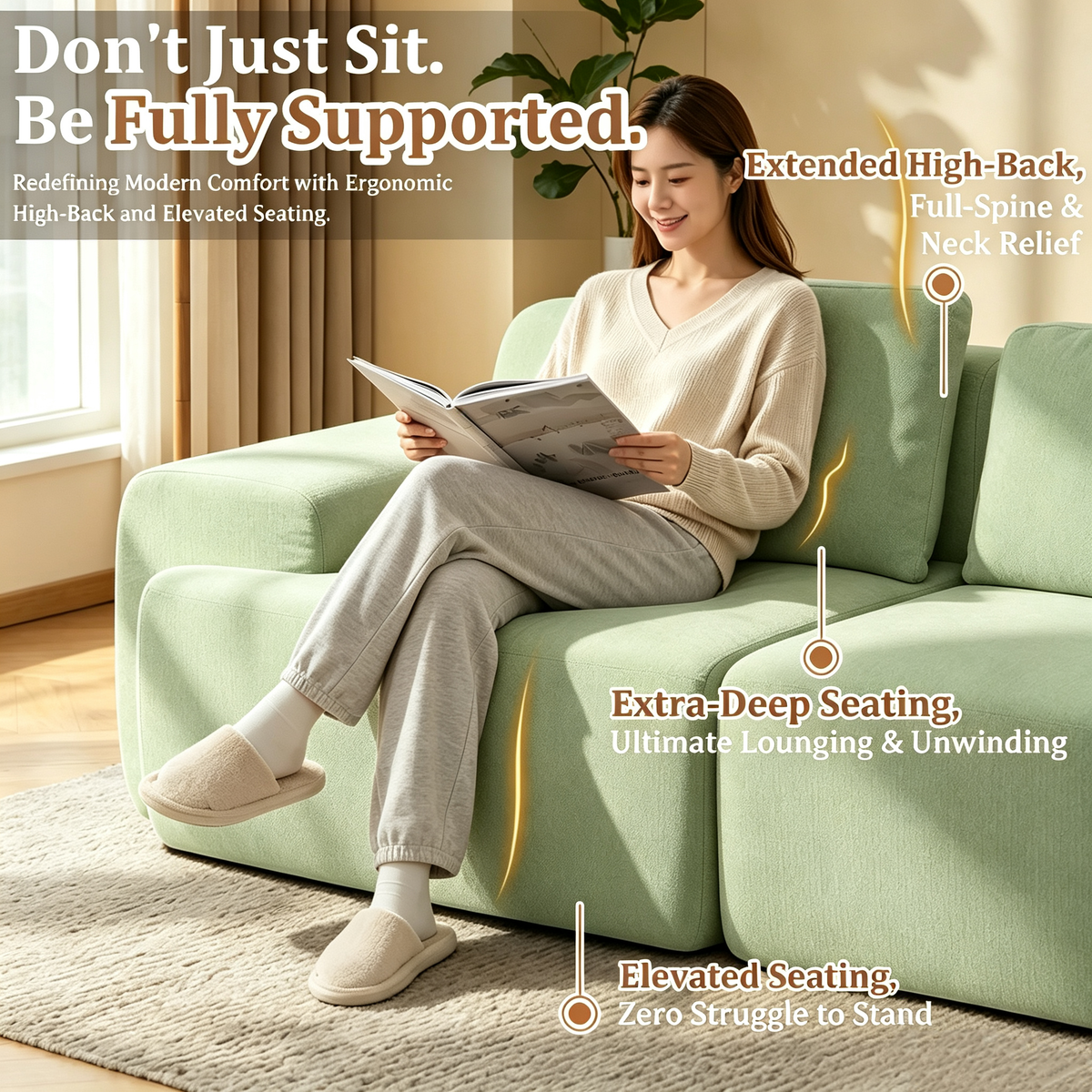 85" Oversized Cloud Modular Sofa, High Back & Extra Deep Seat, No Assembly Required Soft Chenille, Single Seat,Gray