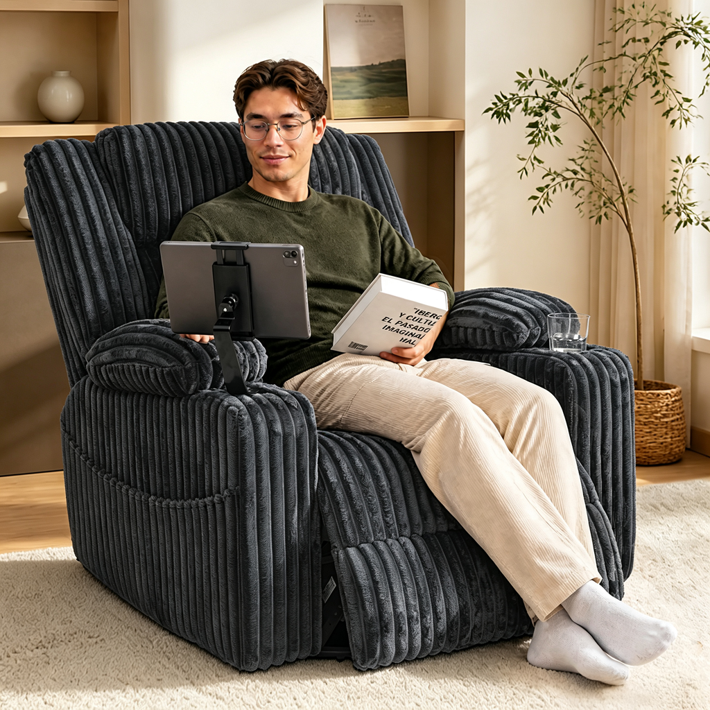 Large Wide Power Lift Recliner Chair for Elderly, Oversized Recliner with Power Headrest, Heat and Massage, Extended Footrest, USB Ports, Cup Holders and Storage Pockets, Dark Gray